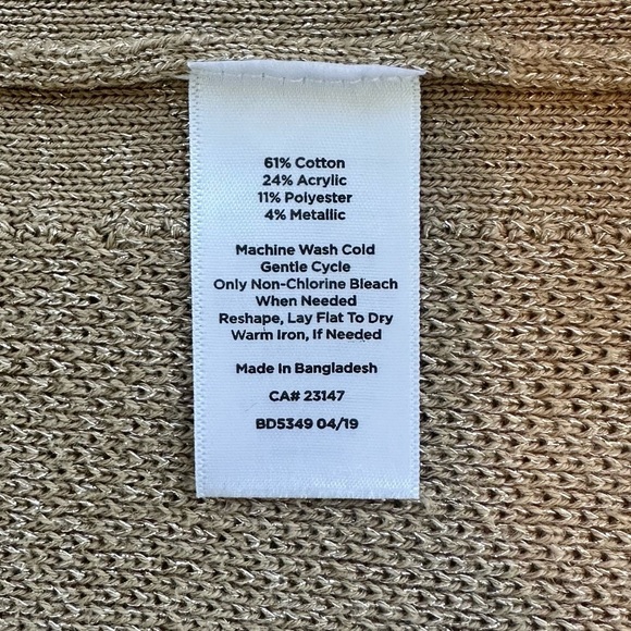 Talbots Tan Open Cardigan with Metallic Thread Size Small - Picture 7 of 9